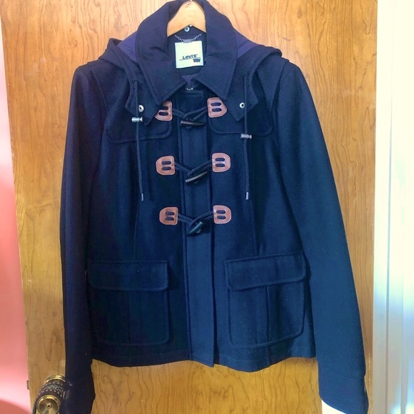NWT Wool Levi’s Toggle Button Peacoat Navy Blue Jacket Sz L - Picture 2 of 6